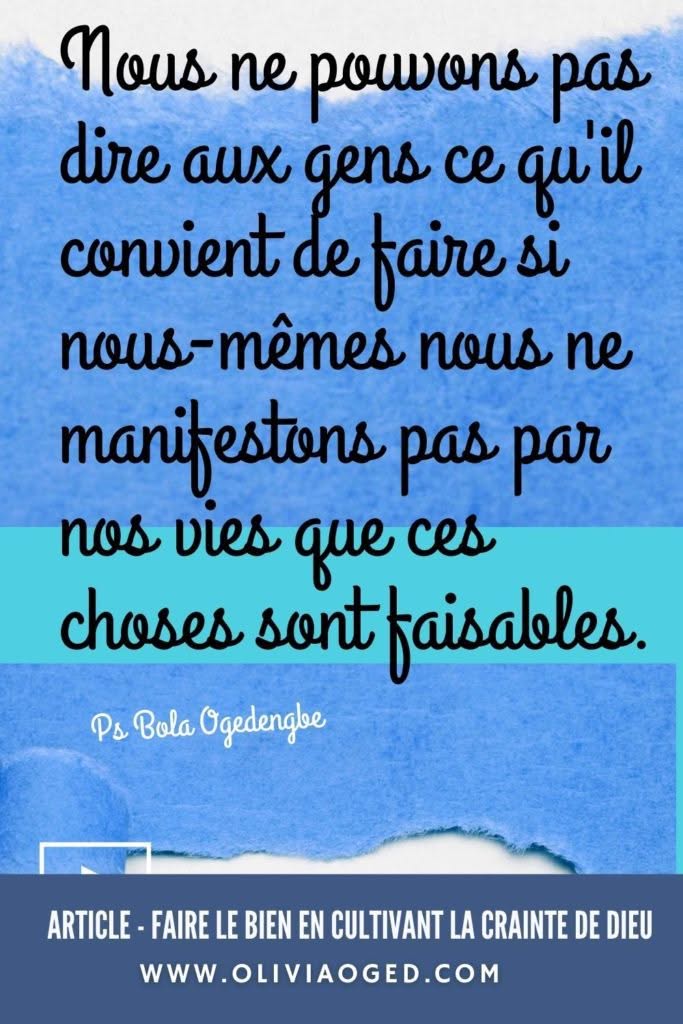 Faire le bien en cultivant la crainte de Dieu